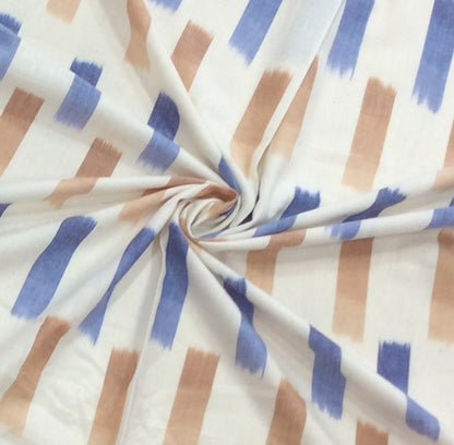 Blue & Beige Fine Quality Cotton Woven Handloom Ikat (Width: 44 inches or 112 cm)