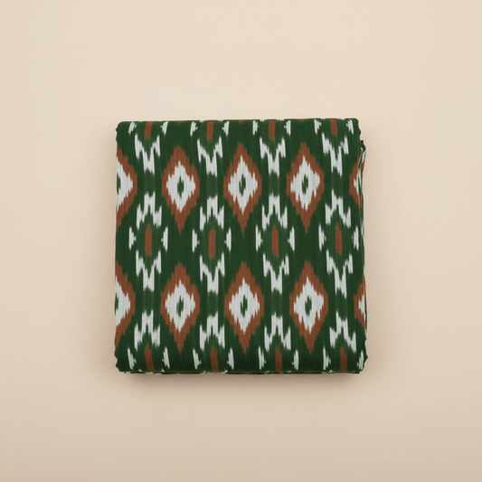 Green & Brown Cotton Handloom Thick Ikat | SKU: IK-568