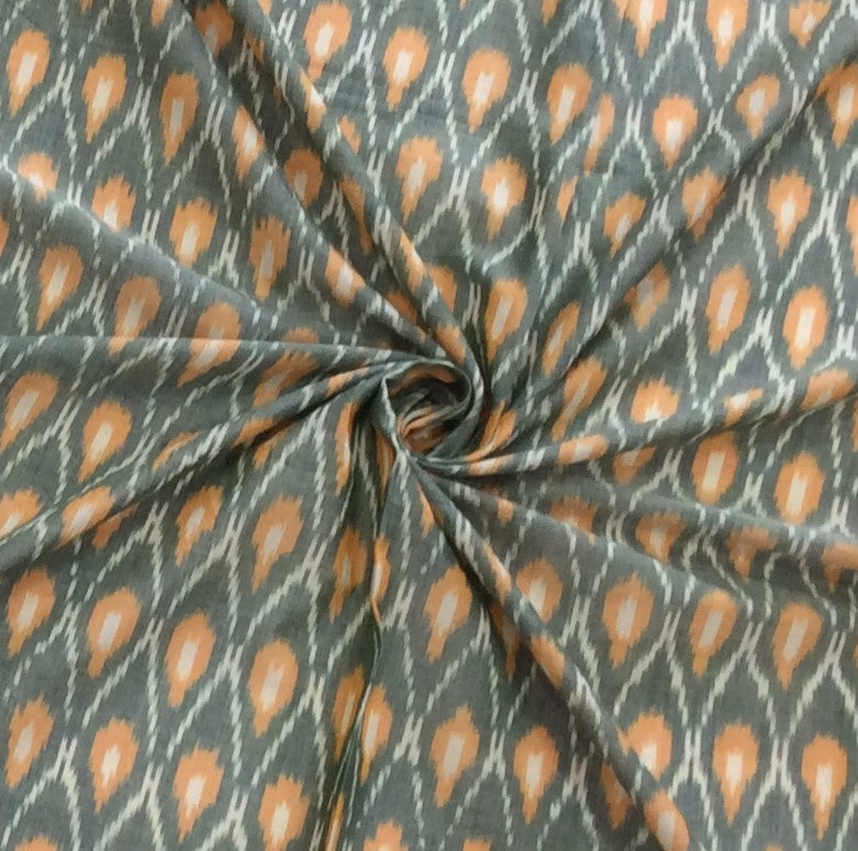 Green & Yellow Fine Quality Mercerised Cotton Voile Woven Handloom Ikat (Width: 44 inches or 112 cm)