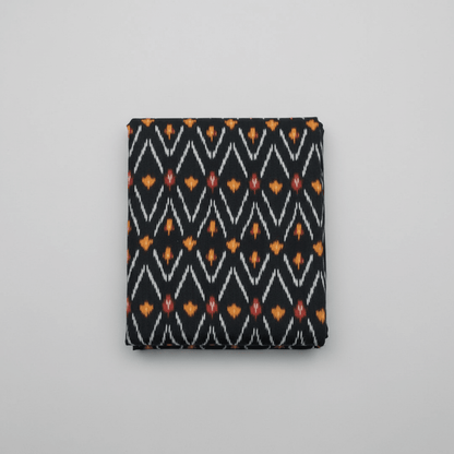 Balck, Yellow & Red Chevron Cotton Handloom Ikat Fabric for Dresses | Width: 44"