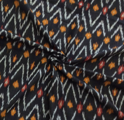 Balck, Yellow & Red Chevron Cotton Handloom Ikat (SKU: IK-570)