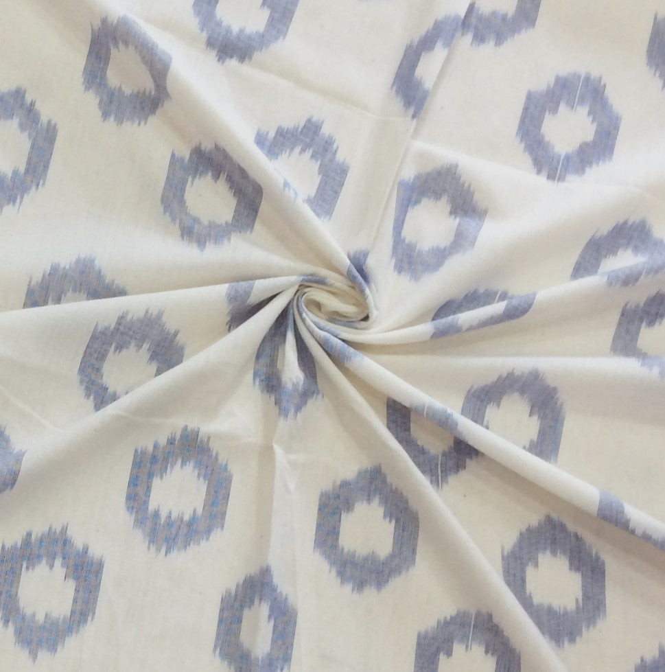 White, Blue Circle Cotton Handloom Ikat (SKU: IK-573)