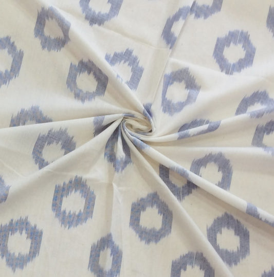 White, Blue Circle Cotton Handloom Ikat (SKU: IK-573)
