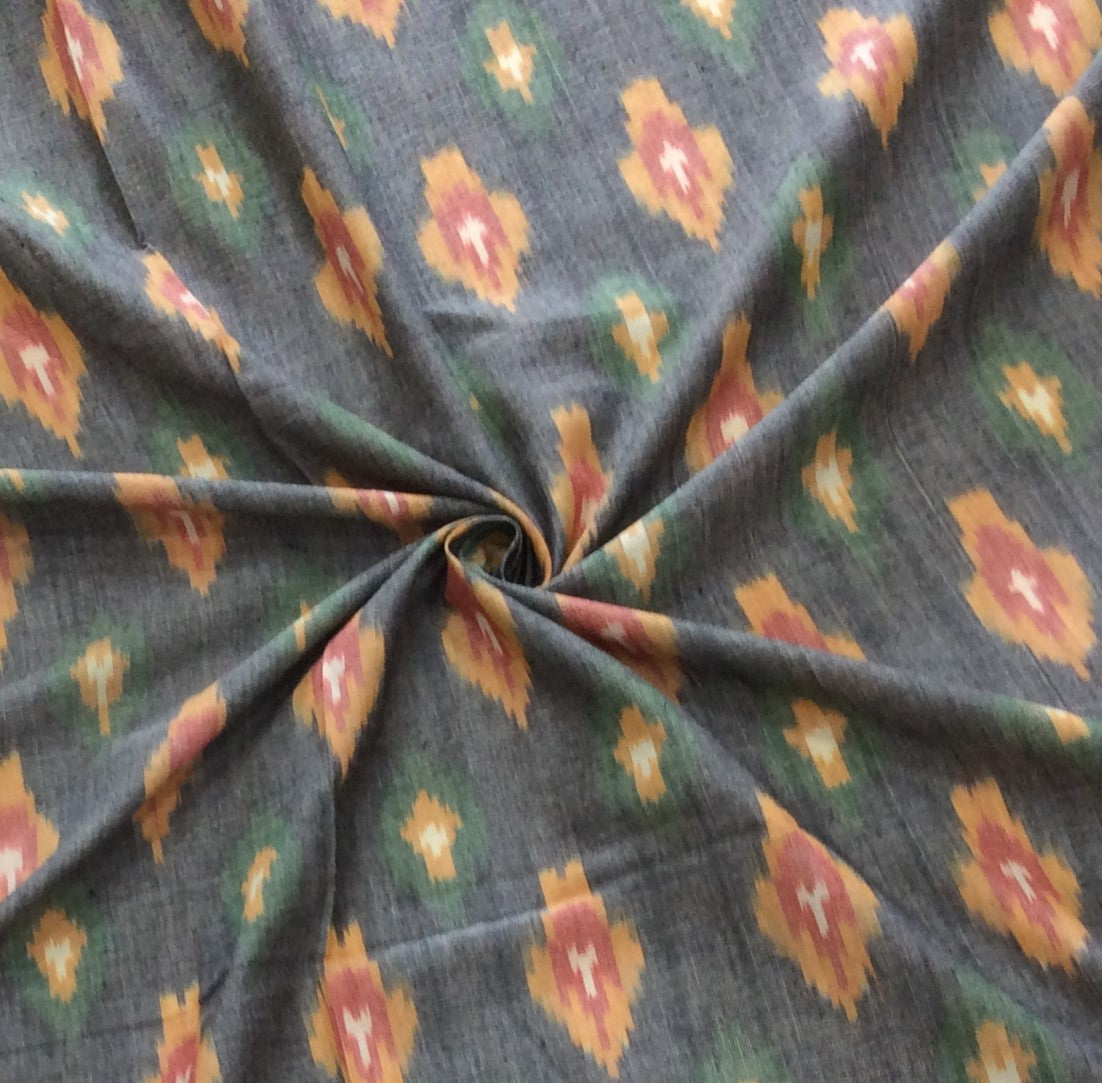Grey, Multicolor Cotton Handloom Ikat (SKU: IK-579)