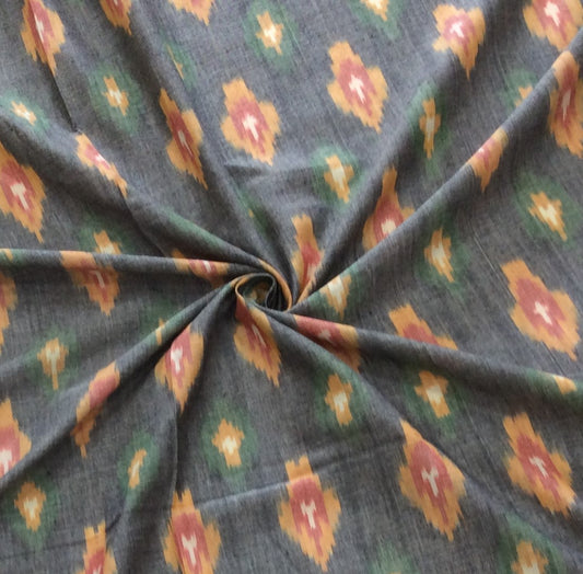 Grey, Multicolor Cotton Handloom Ikat (SKU: IK-579)