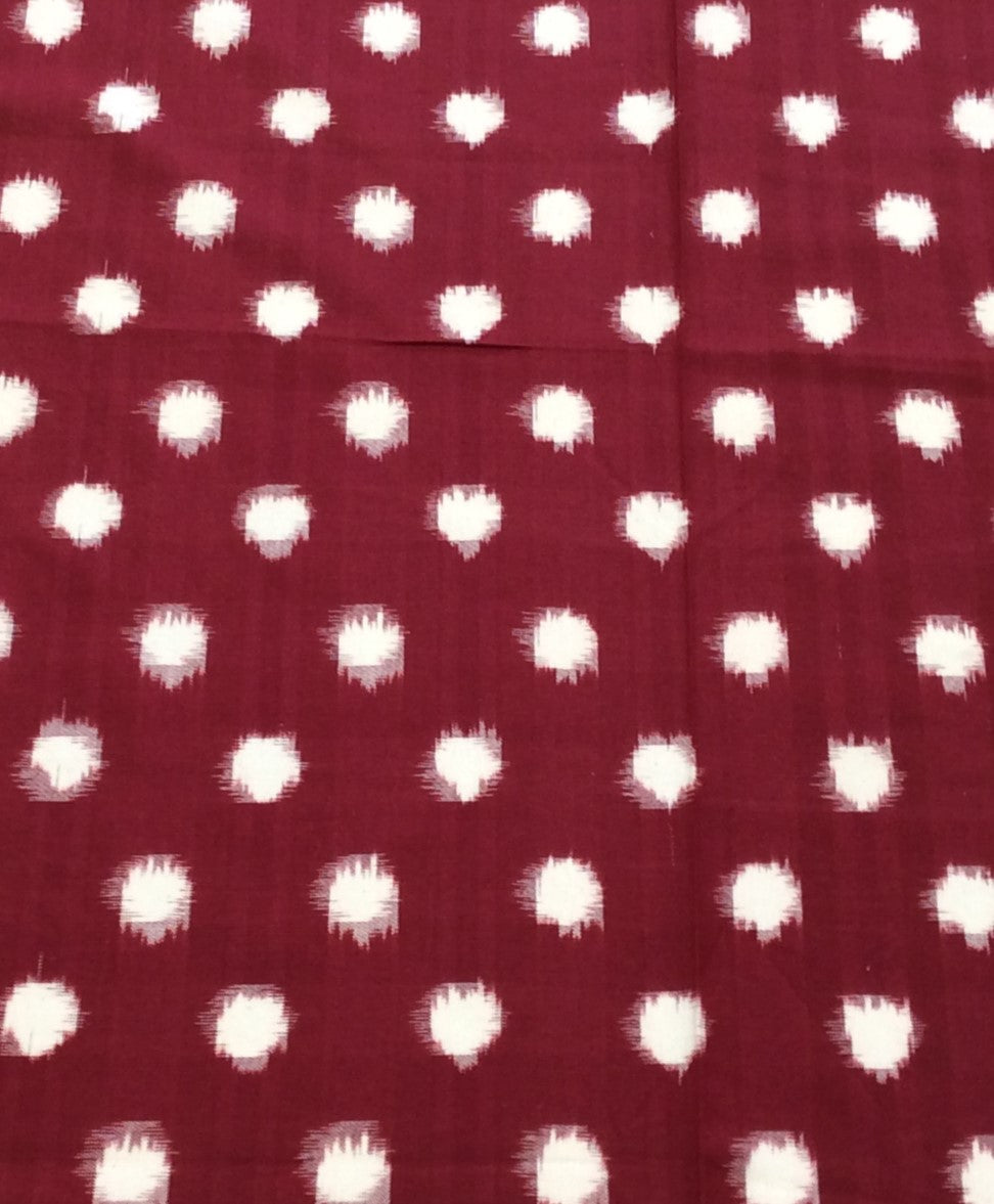 Maroon, White Dot Handloom Fine Quality Cotton Double Ikat (Width: 44 inches or 112 cm)