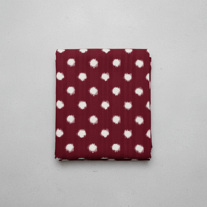 Maroon, White Dot Handloom Fine Quality Cotton Double Ikat Fabric for Dresses | Width: 44"