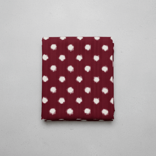 Maroon, White Dot Handloom Fine Quality Cotton Double Ikat Fabric for Dresses | Width: 44"