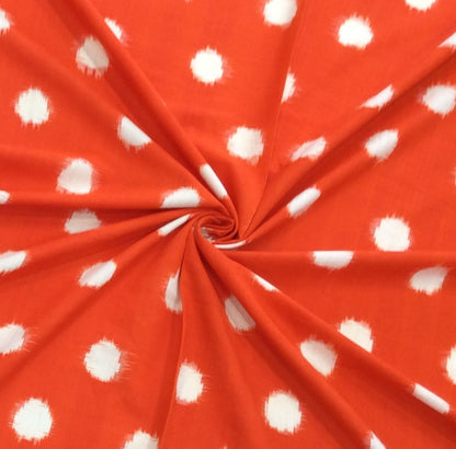 Orange & White Cotton Handwoven Double Ikat | 1 Meter (SKU: IK-583)