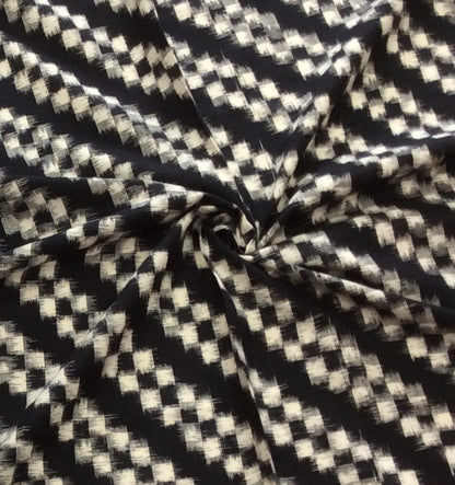 Black, White Cotton Handloom Double Ikat | 1 Meter (SKU: IK-584)