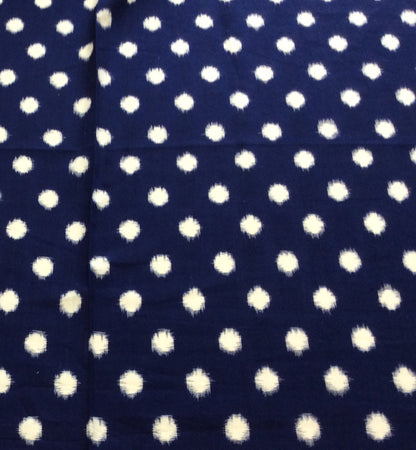 Blue, White Dot Fine Quality Cotton Handloom Ikat | 1 Meter (SKU: IK-589)