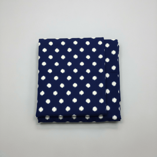 Blue, White Dot Fine Quality Cotton Handloom Ikat Fabric for Men's Shirt | Width: 44"