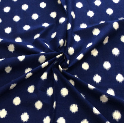 Blue, White Dot Fine Quality Cotton Handloom Ikat | 1 Meter (SKU: IK-589)