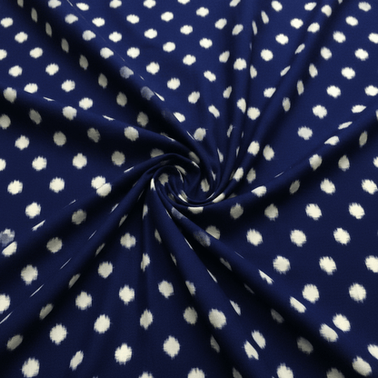 Blue, White Dot Fine Quality Cotton Handloom Ikat Fabric for Men's Shirt | Width: 44"