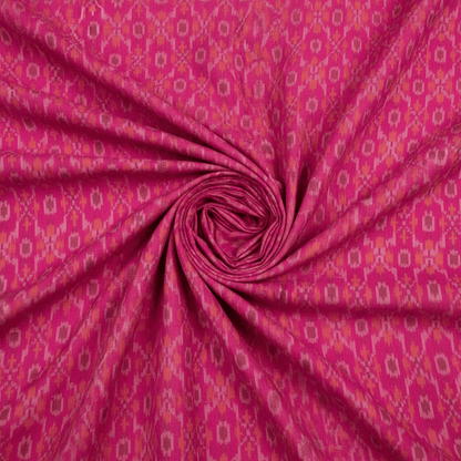 Pink base Multicolor Handloom Cotton Silk Ikat Fabric for Dress Material | Width: 44"