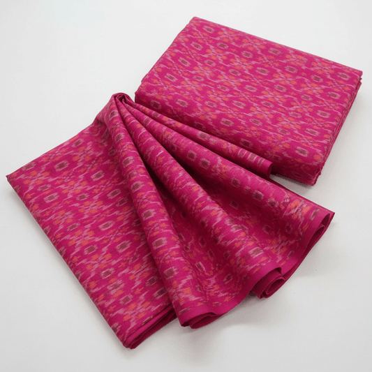 Pink base Multicolor Handloom Cotton Silk Ikat | SKU: IK-58
