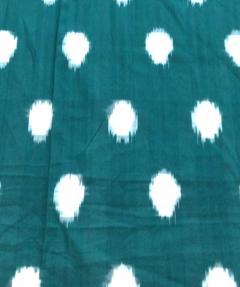 Green & White Dot Cotton Handwoven Double Ikat (Width: 44 inches or 112 cm)