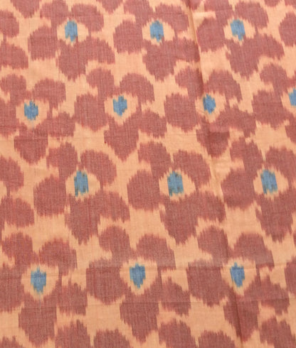 Peach, Orange Floral Cotton Handloom Ikat | SKU: IK-592
