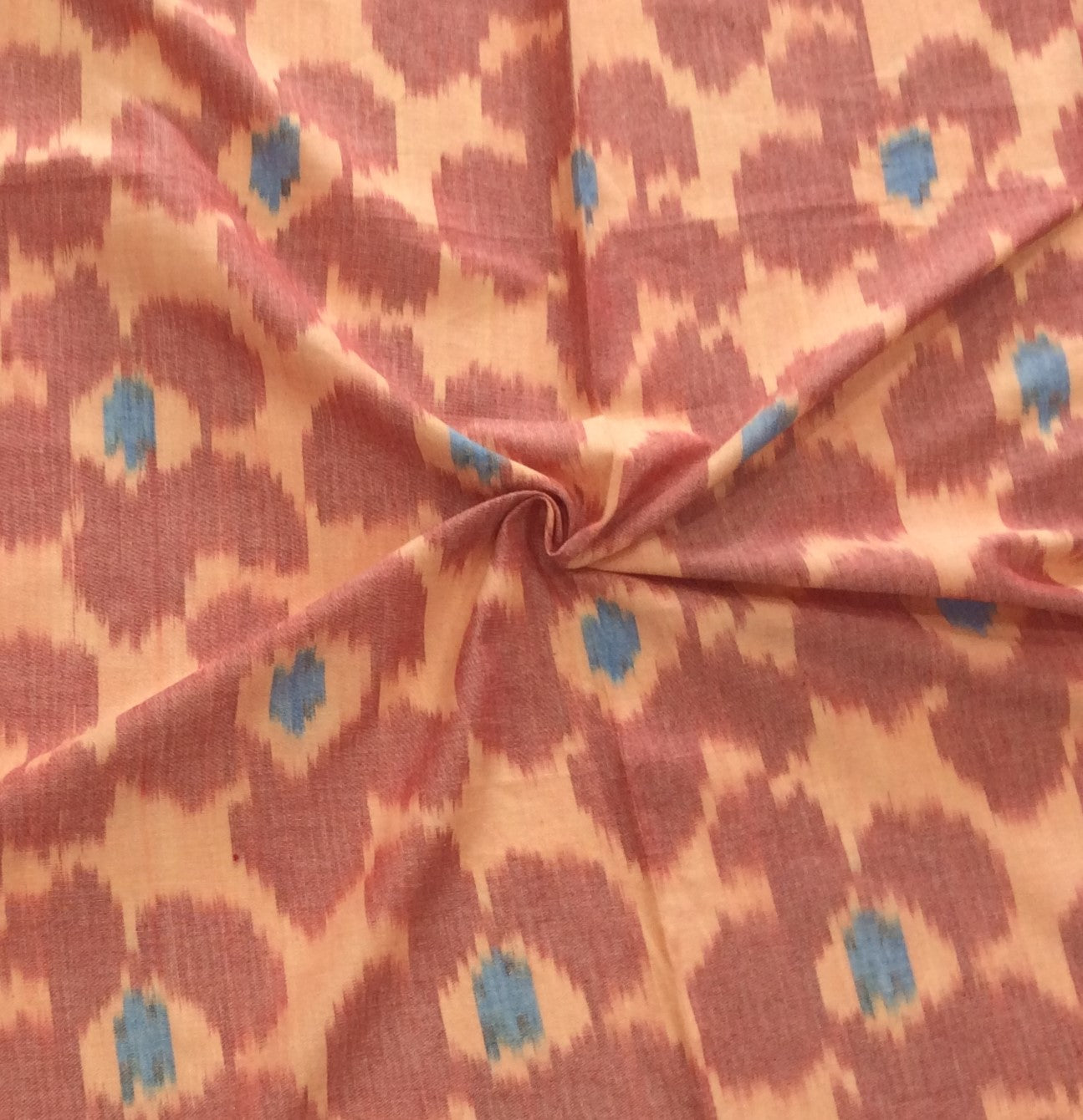Peach, Orange Floral Cotton Handloom Ikat (SKU: IK-592)