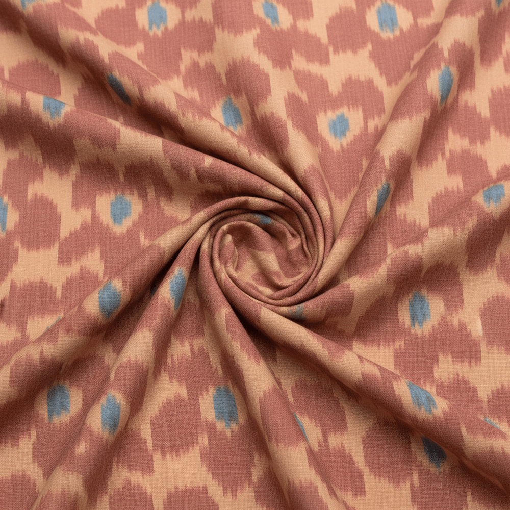 Peach, Orange Floral Cotton Handloom Ikat | SKU: IK-592