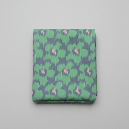 Green & Blue Floral Cotton Woven Handloom Ikat Fabric for Dress Material | Width: 44"