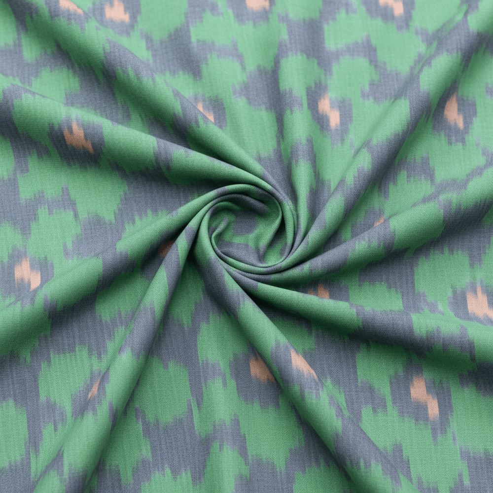 Green & Blue Floral Cotton Woven Handloom Ikat Fabric for Dress Material | Width: 44"