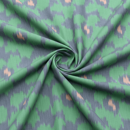 Green & Blue Floral Cotton Woven Handloom Ikat Fabric for Dress Material | Width: 44"