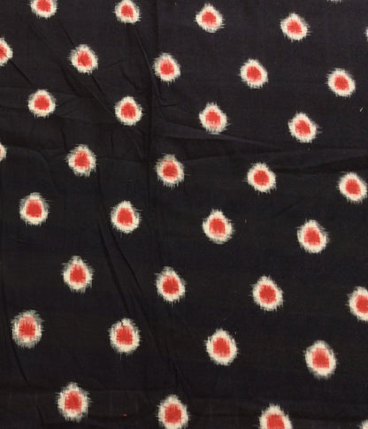 Black, White Red Dot Cotton Handloom Double Ikat | 1 Meter (SKU: IK-596)