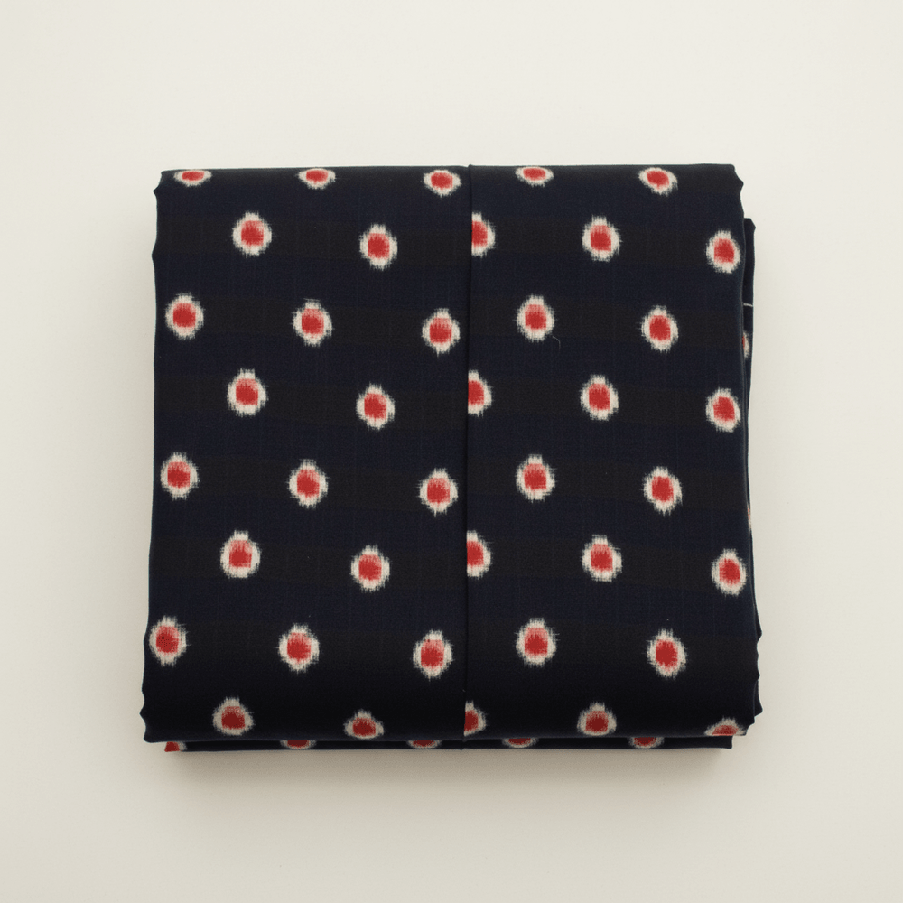 Red, Black & White Dot Handwoven Cotton Double Ikat | SKU: IK-596