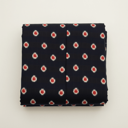 Red, Black & White Dot Handwoven Cotton Double Ikat | SKU: IK-596