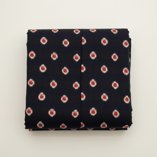 Black, White Red Dot Cotton Handloom Double Ikat | SKU: IK-596