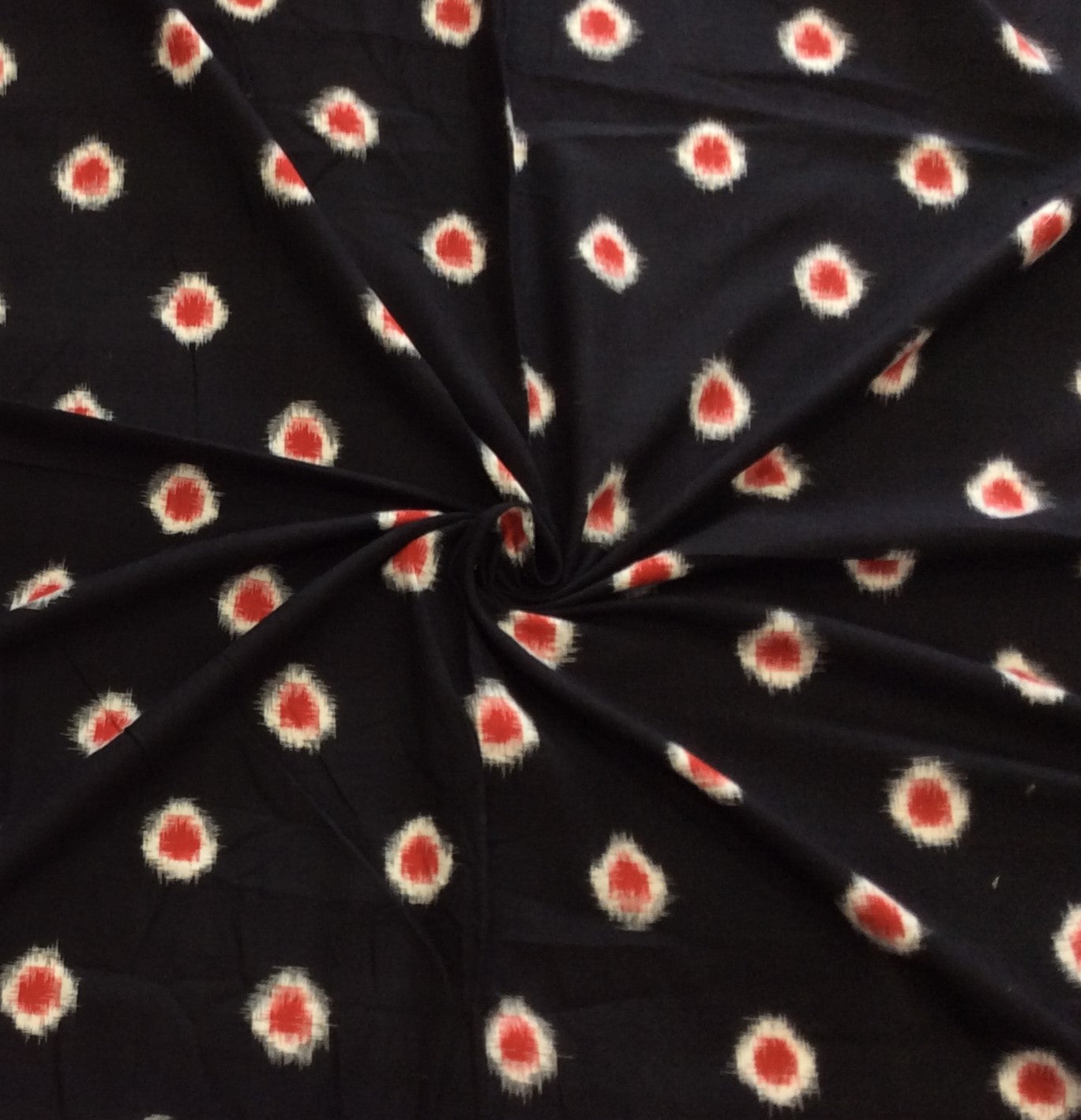 Black, White Red Dot Cotton Handloom Double Ikat (SKU: IK-596)