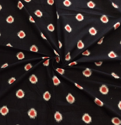 Black, White Red Dot Cotton Handloom Double Ikat | 1 Meter (SKU: IK-596)