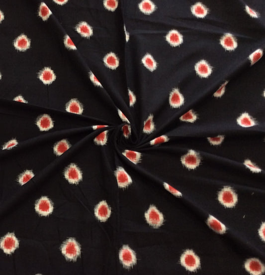 Black, White Red Dot Cotton Handloom Double Ikat (SKU: IK-596)