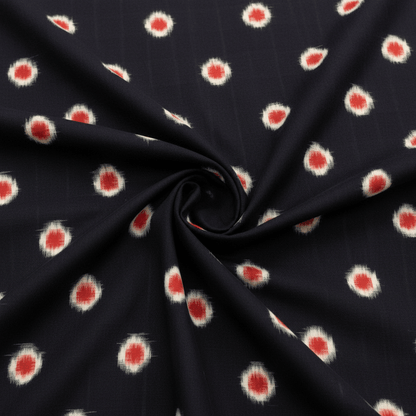 Red, Black & White Dot Handwoven Cotton Double Ikat | SKU: IK-596
