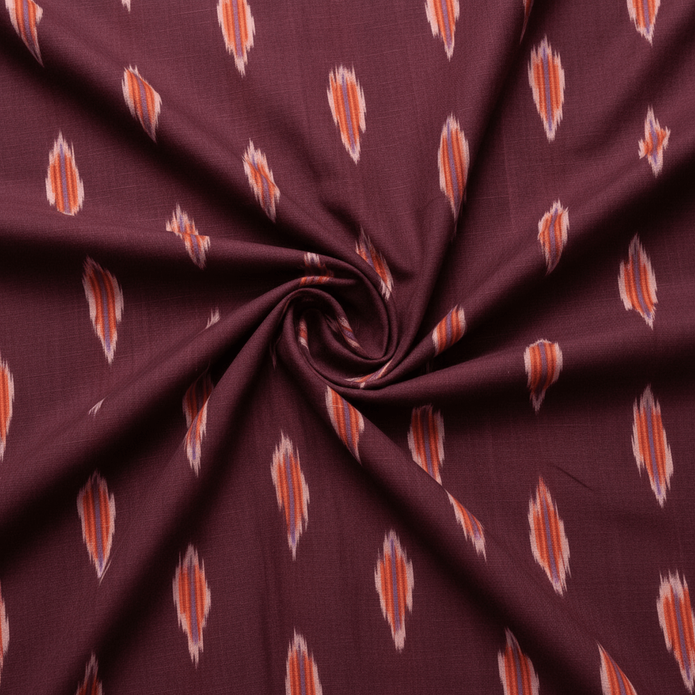 Maroon, Color Cotton Handloom Ikat | SKU: IK-597