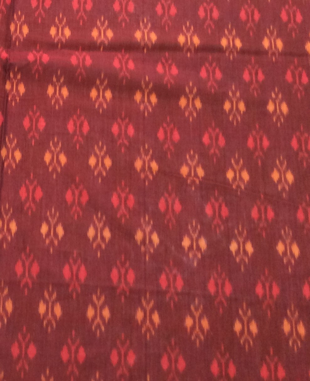 Maroon Fine Quality Mercerised Cotton Voile Woven Handloom Ikat (Width: 44 inches or 112 cm)