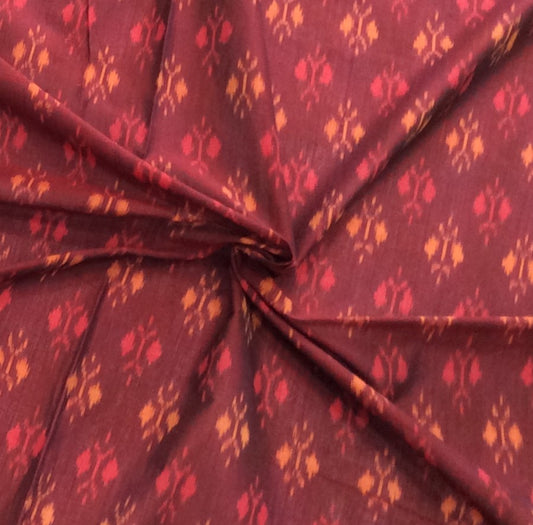 Maroon Fine Quality Mercerised Cotton Voile Woven Handloom Ikat (Width: 44 inches or 112 cm)