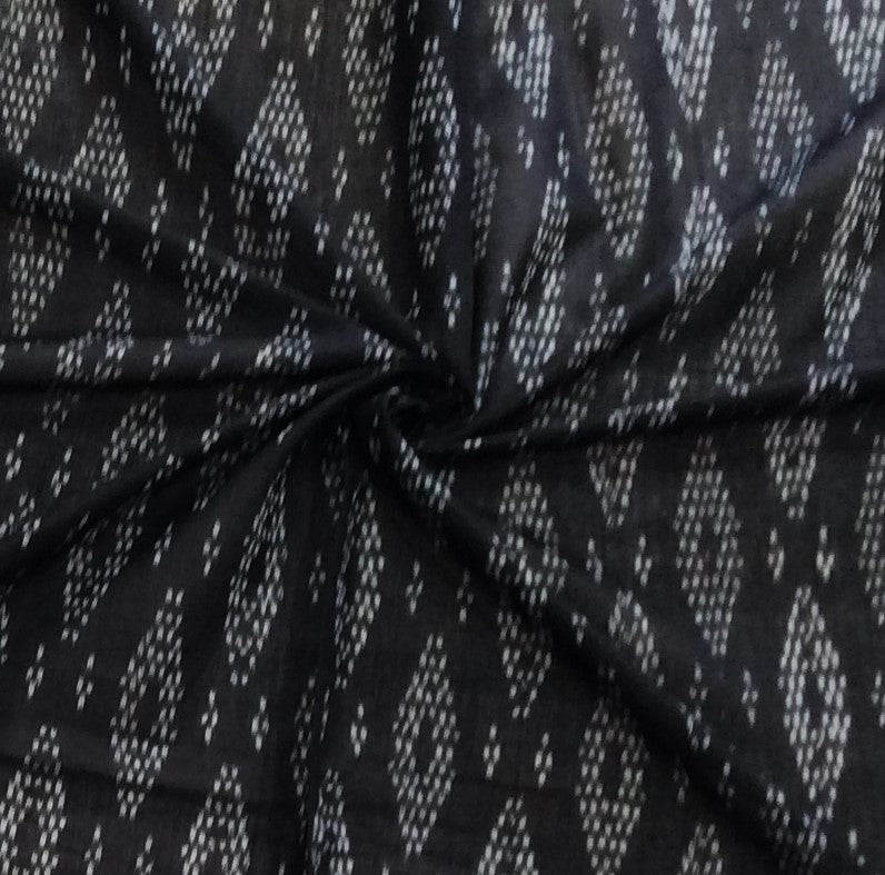 Black Fine Quality Merserised Cotton Voile Woven Handloom Ikat (Width: 44 inches or 112 cm)