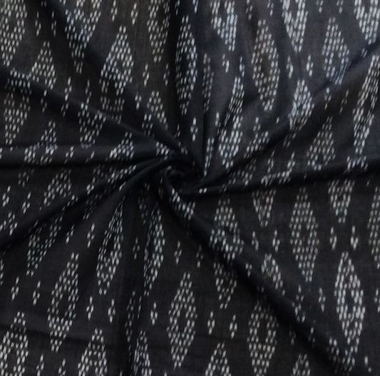 Black Fine Quality Merserised Cotton Voile Woven Handloom Ikat (Width: 44 inches or 112 cm)