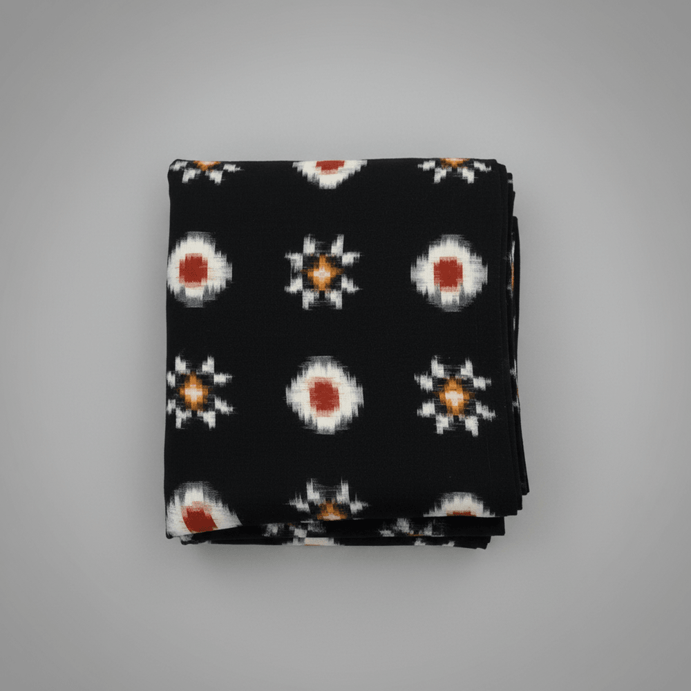 Black Base Cotton Handwoven Double Ikat Fabric for Dresses Fabric for Dress Material | Width: 44"