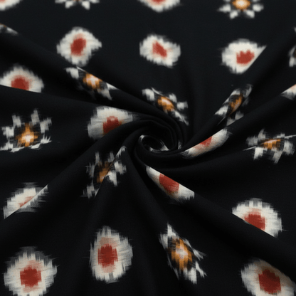 Black Base Cotton Handwoven Double Ikat Fabric for Dresses Fabric for Dress Material | Width: 44"