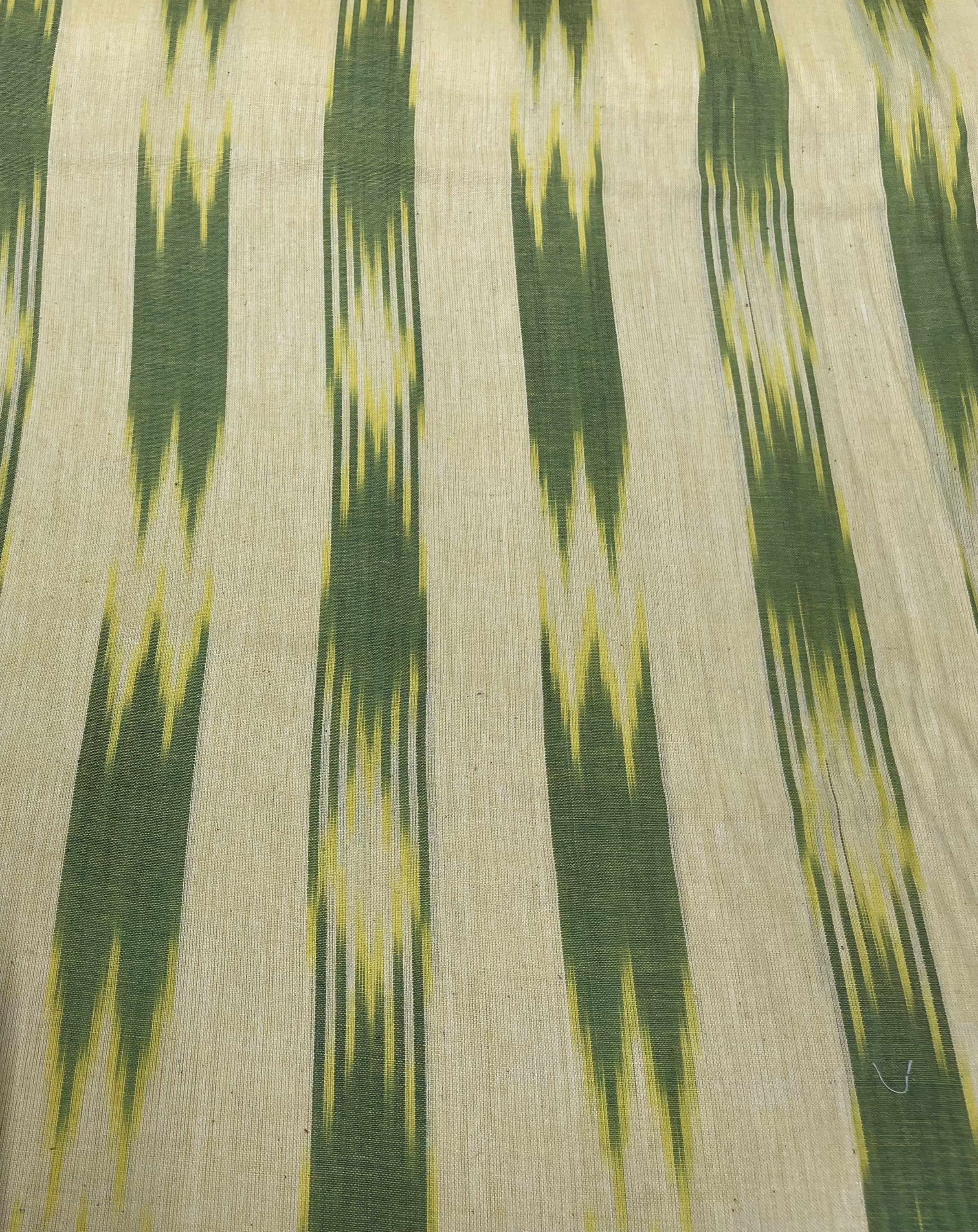 Cream And Green Cotton Handloom Ikat (Sku: IK-63)