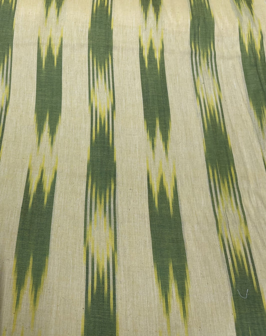 Cream And Green Cotton Handloom Ikat (Sku: I-699)