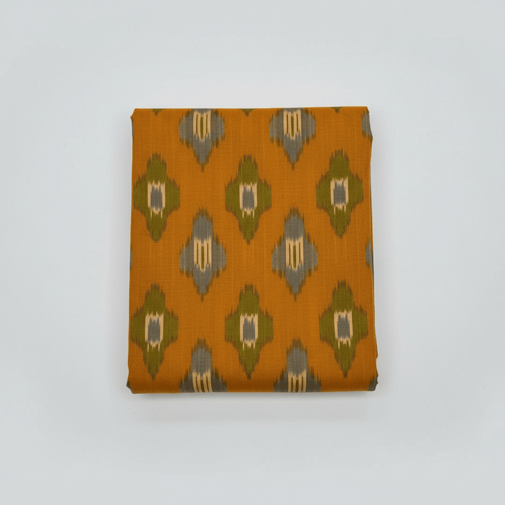 Mustard Design Fine Quality Cotton Handloom Ikat Fabric for Dress Material | Width: 44"