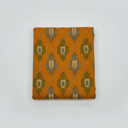 Mustard Design Fine Quality Cotton Handloom Ikat Fabric for Dress Material | Width: 44"