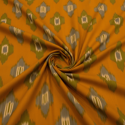 Mustard Design Fine Quality Cotton Handloom Ikat Fabric for Dress Material | Width: 44"