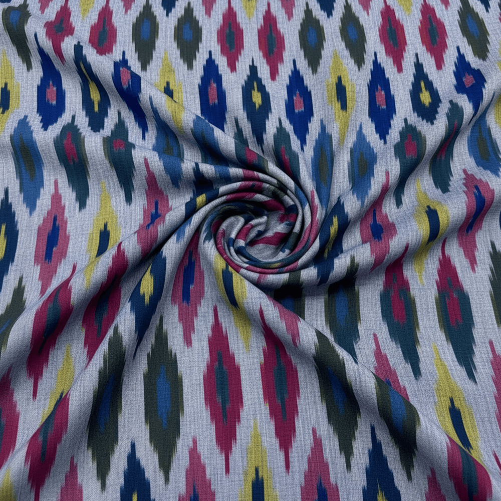 Multicolor Fine Quality Cotton Handloom Ikat Fabric for Dress Material | Width: 44"
