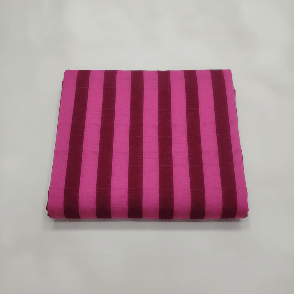 Pink & Maroon Stripe Fine Quality Handwoven Cotton Double Ikat Fabric for Shirts | Width: 44"