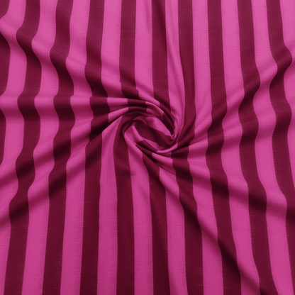 Pink & Maroon Stripe Fine Quality Handwoven Cotton Double Ikat Fabric for Shirts | Width: 44"